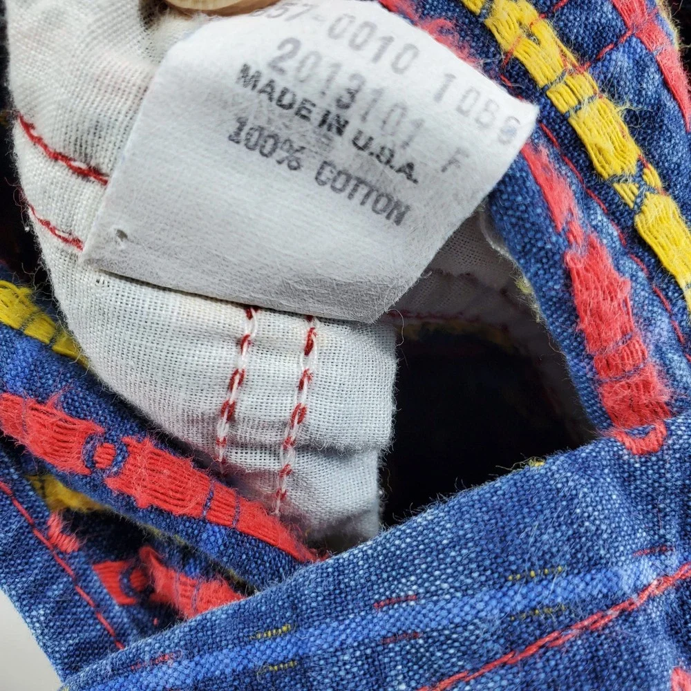 OshKosh B'Gosh Overalls Kids 18M Blue Vintage USA Made X O Geometric Print Denim